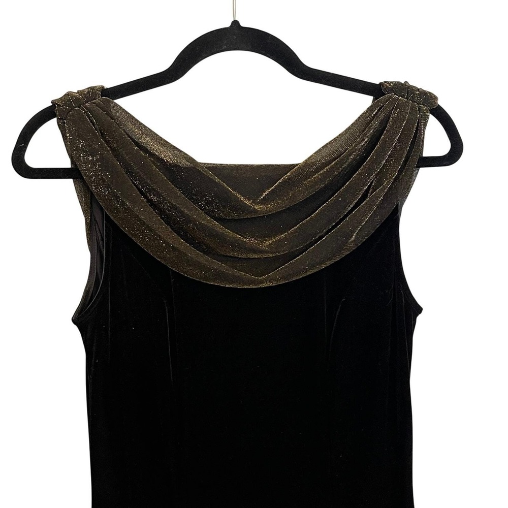 VTG Y2K J Ribkoff Couture Black Velvet Whimsigoth Maxi Dress Cowl Neck Open Back